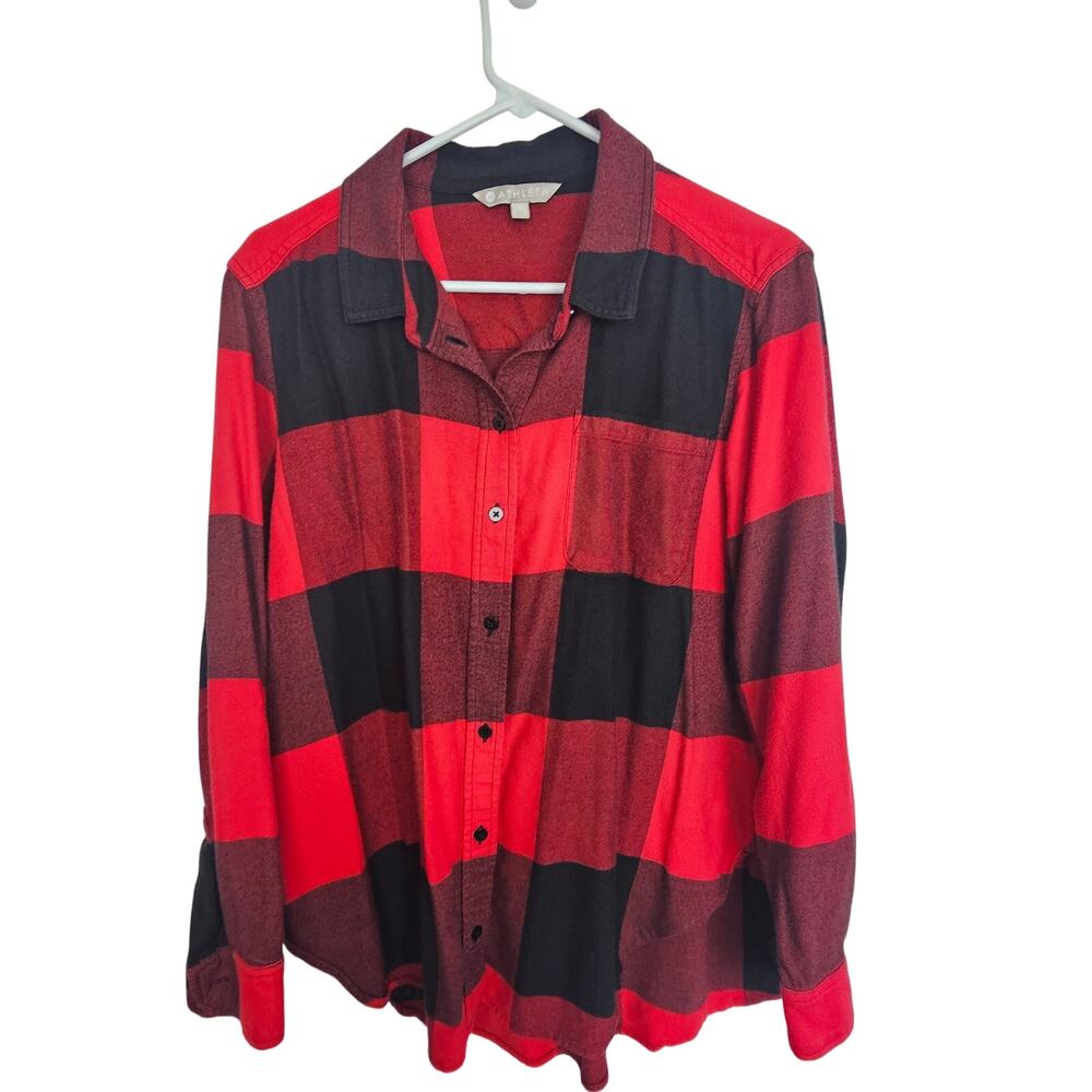 Athleta Womens Buffalo Check Button Flannel Shirt Size L Lumberjack Layering
